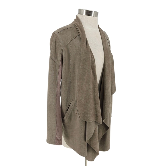 BLANKNYC Cloud Nine Drape Jacket Brown Faux Suede Long Sleeve Open Front Medium - Picture 5 of 9